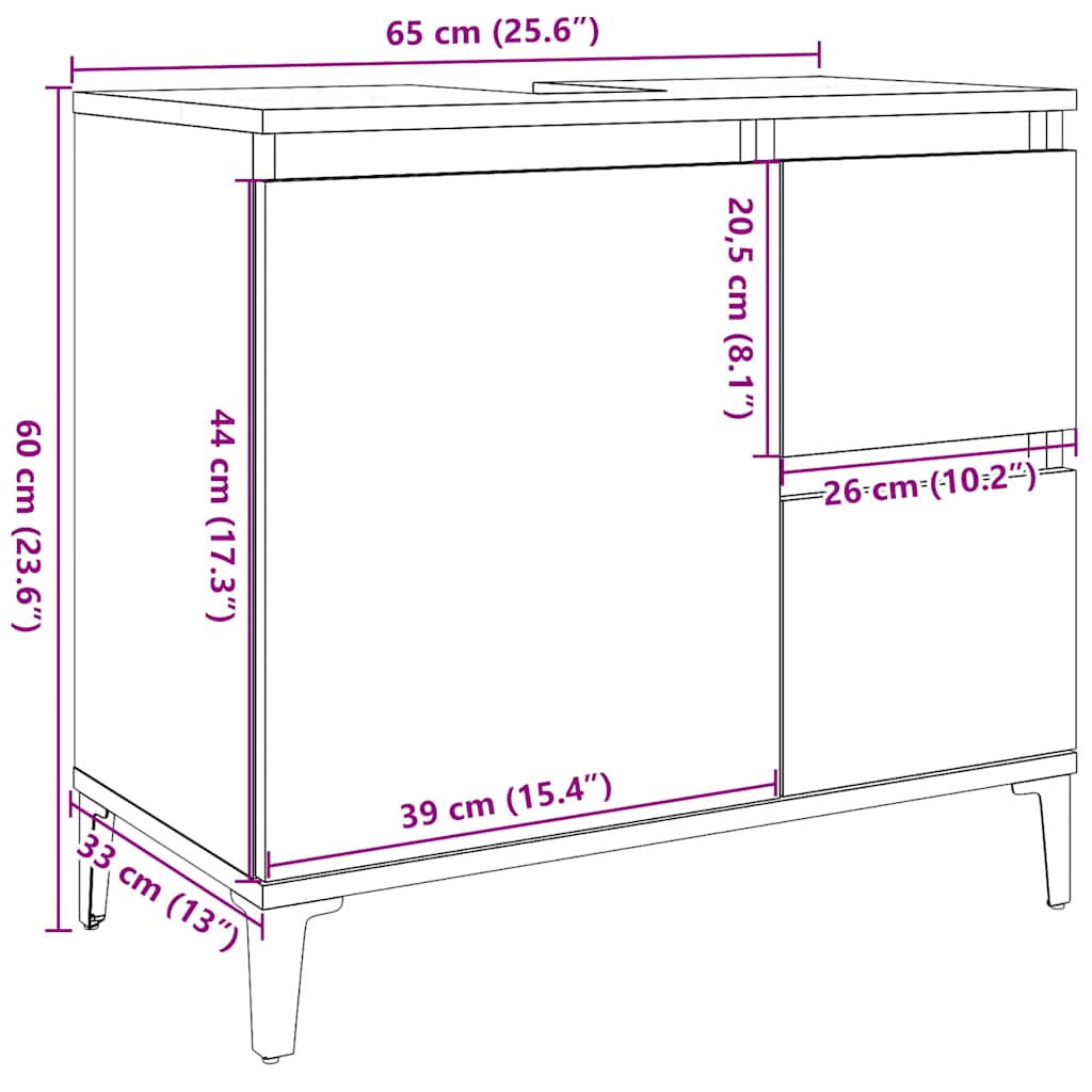 Ormarić za umivaonik boja betona 65x33x60 cm konstruiranog drva