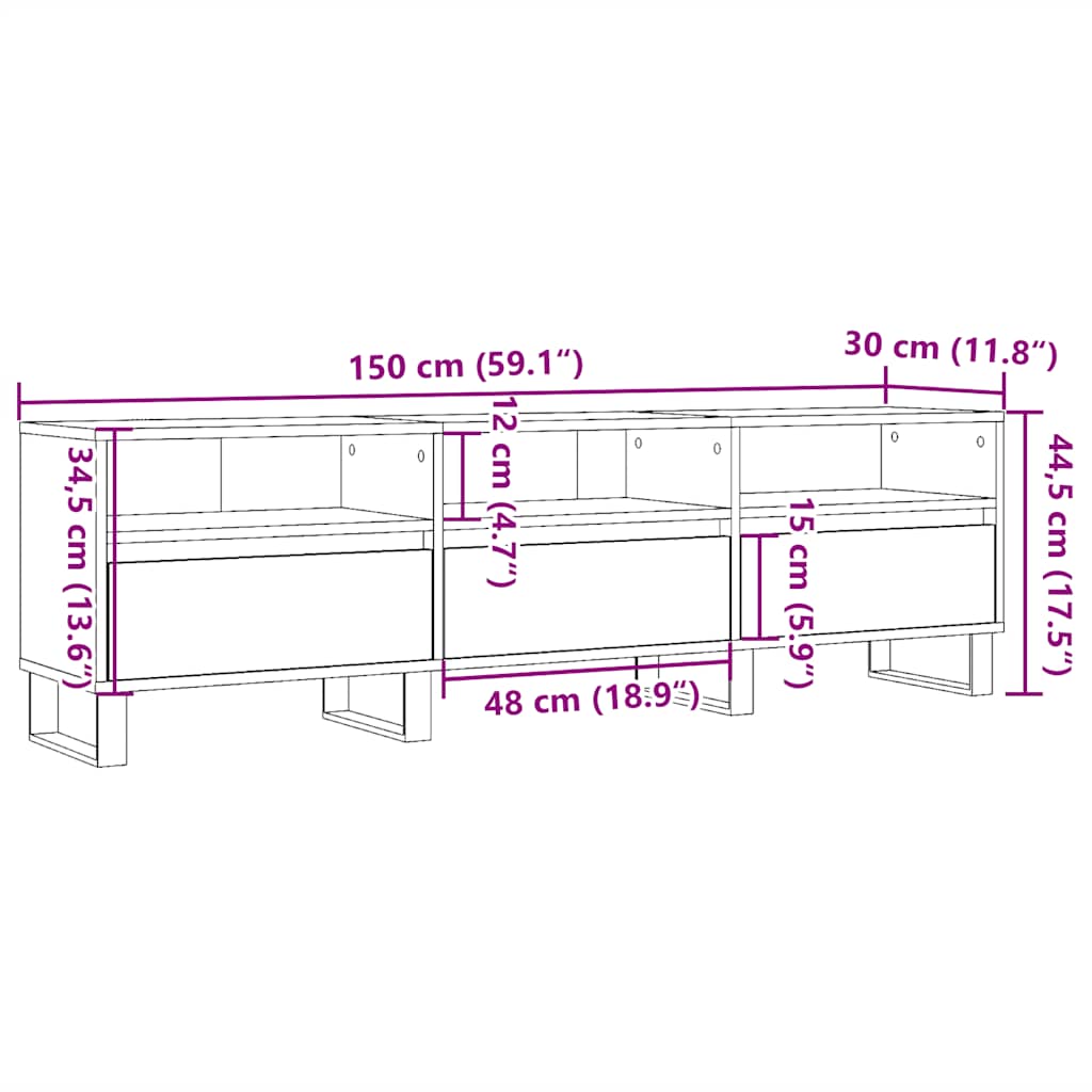 TV ormarić staro drvo 150x30x44,5 cm konstruirano drvo Smeđa