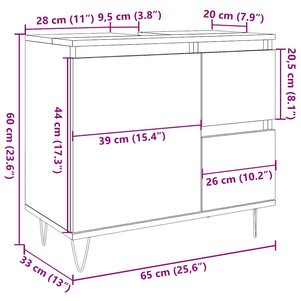 Kupaonski ormarić za umivaonik boja drva 65 x 33 x 60 cm drveni