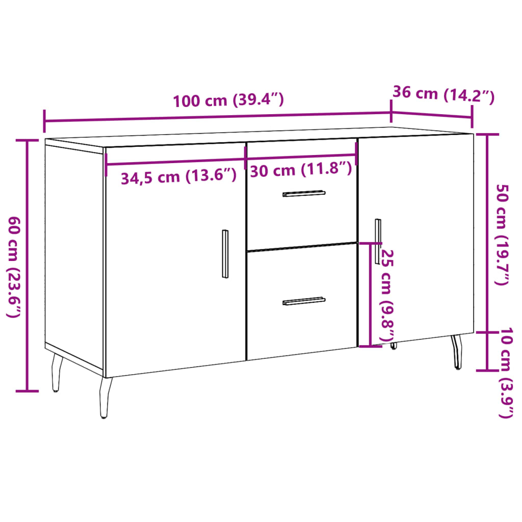 Komoda boja starog drva 100 x 36 x 60 cm od konstruiranog drva