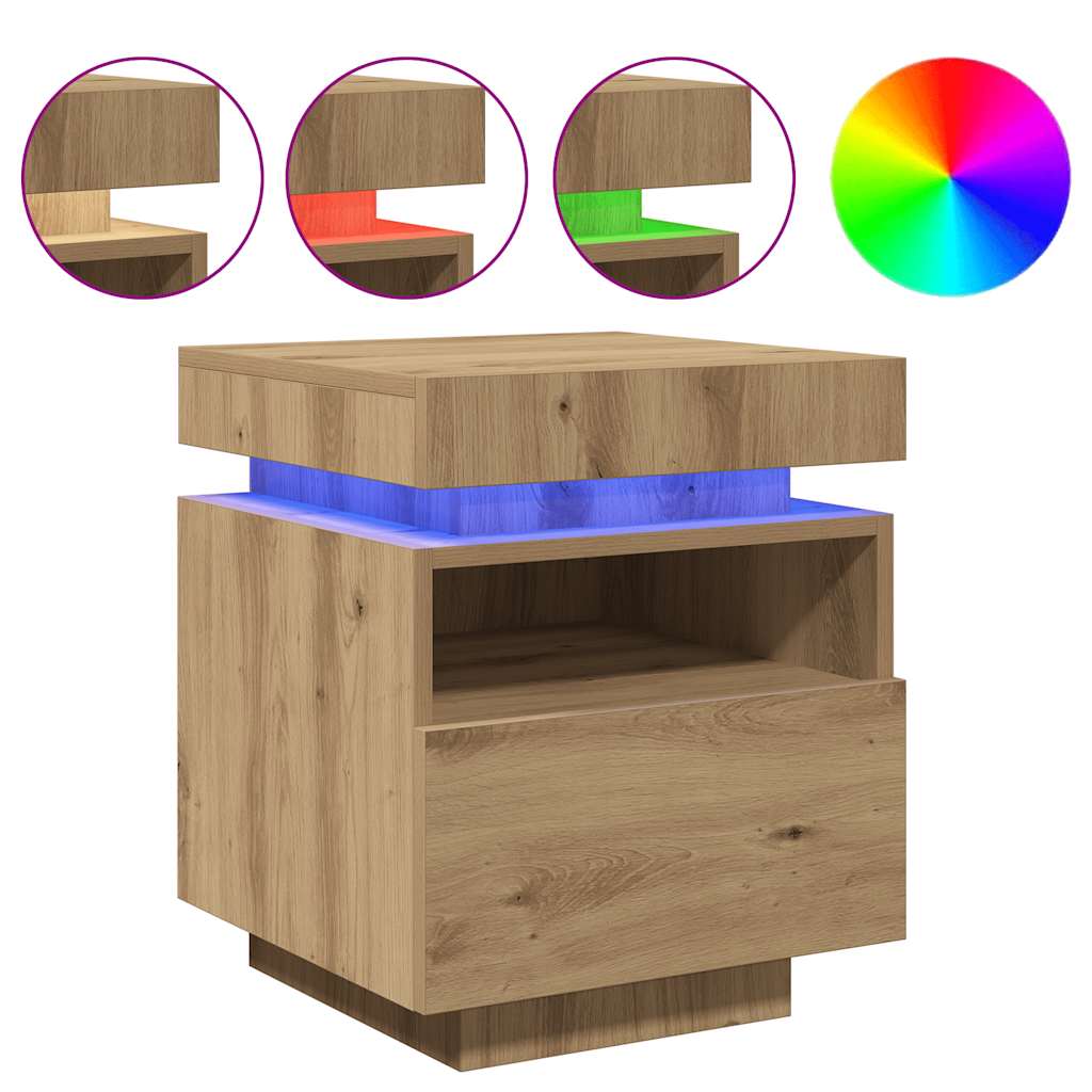 Noćni ormarić s LED svjetlima Artisan hrast 40x39x48,5 cm