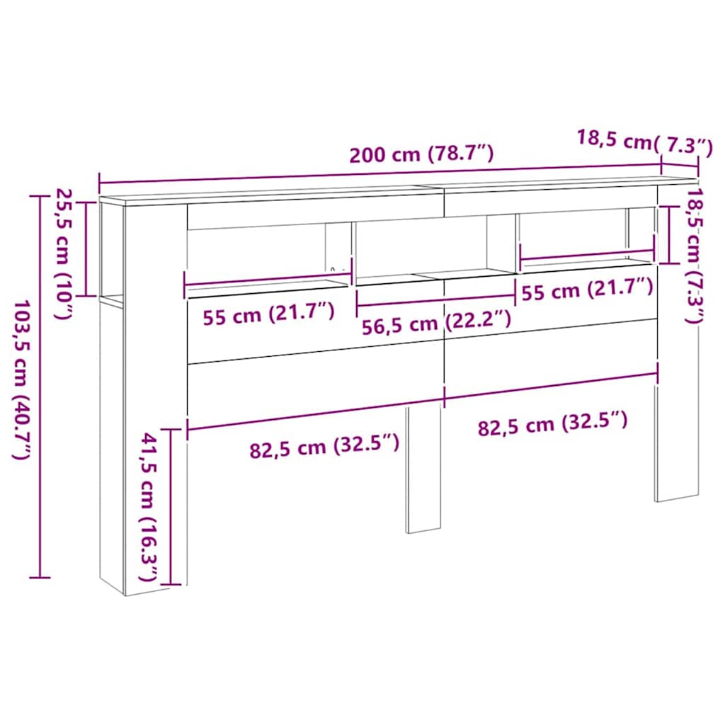LED uzglavlje boja hrasta artisan 200x18,5x103,5 cm drveni