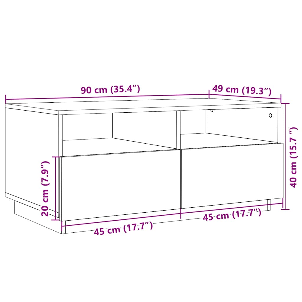 Stolić za kavu s LED svjetlima boja starog drva 90x49x40 cm