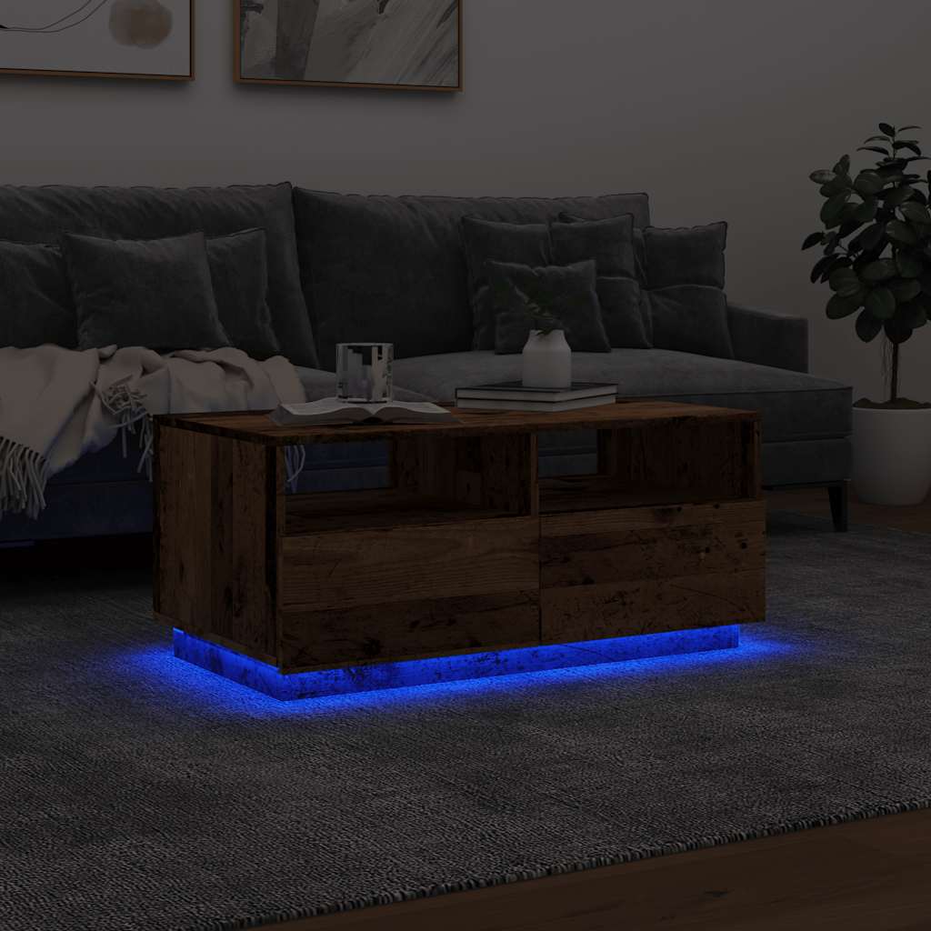 Stolić za kavu s LED svjetlima boja starog drva 90x49x40 cm