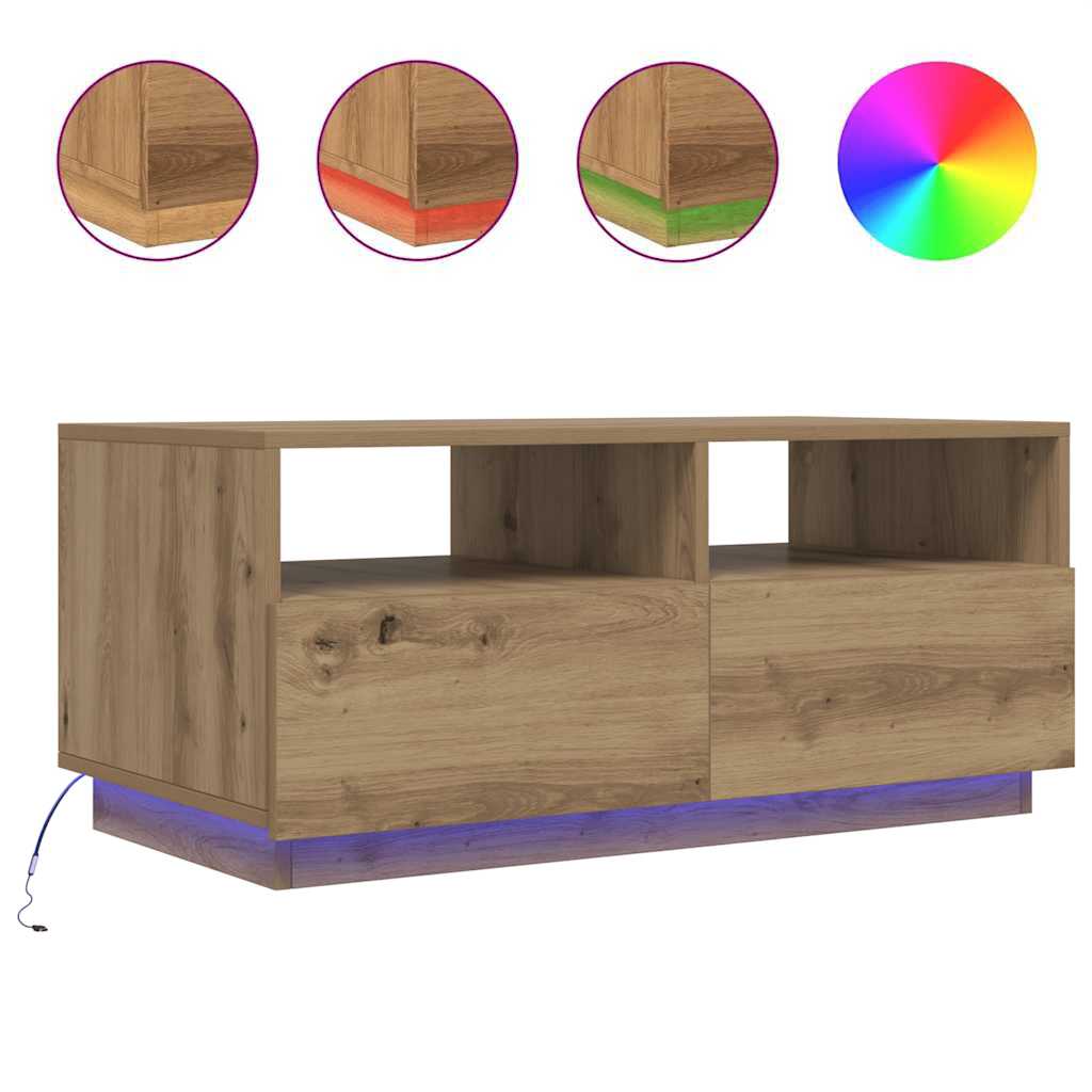 Stolić za kavu s LED svjetlima boja hrasta artisan 90x49x40 cm
