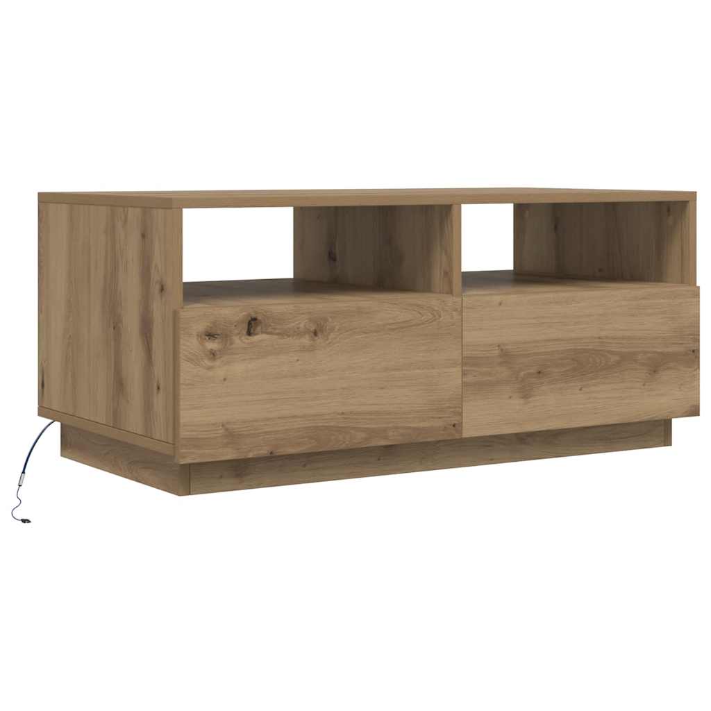 Stolić za kavu s LED svjetlima boja hrasta artisan 90x49x40 cm