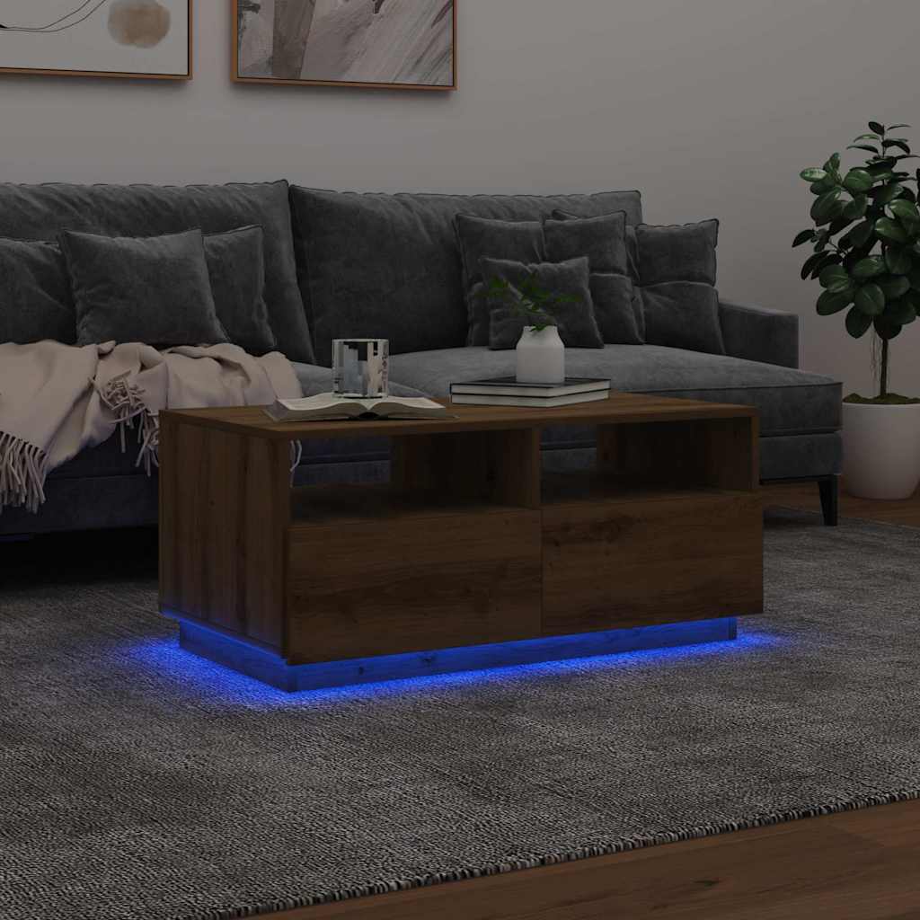 Stolić za kavu s LED svjetlima boja hrasta artisan 90x49x40 cm