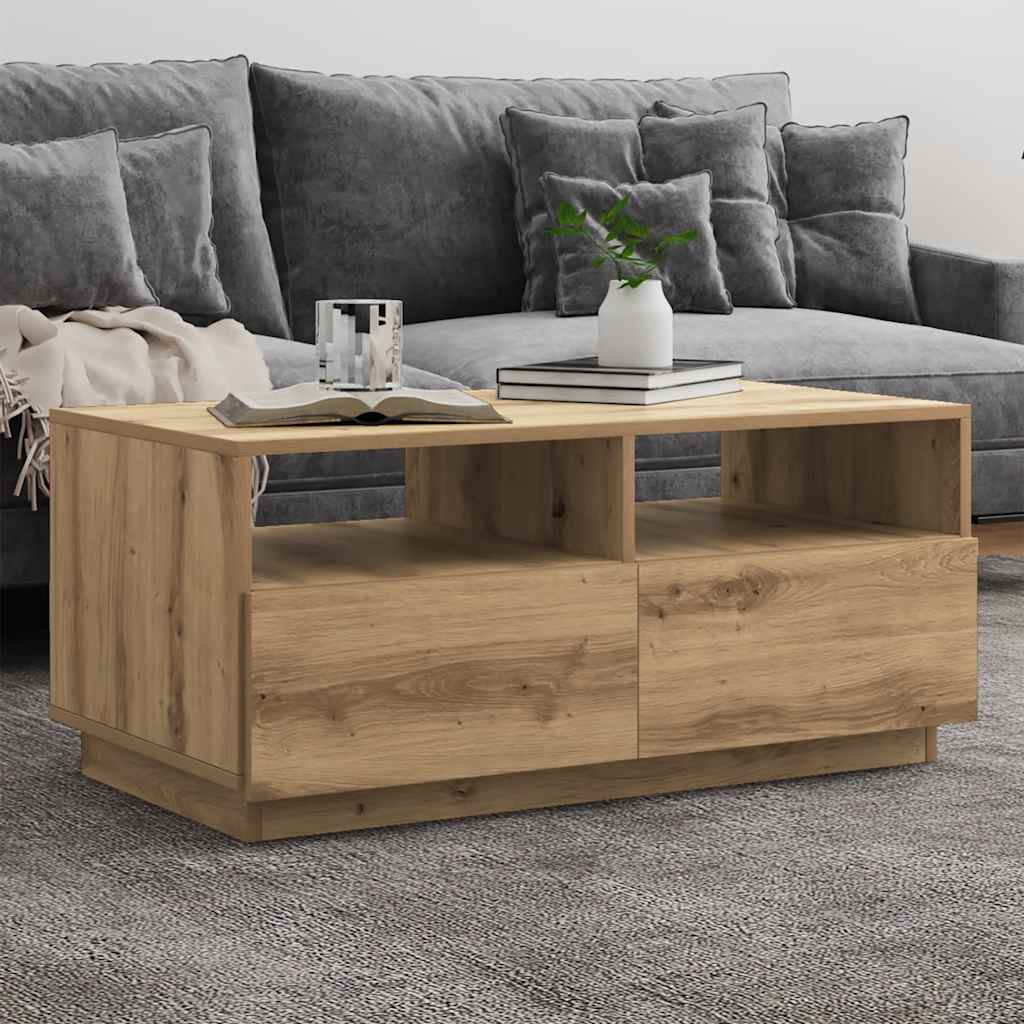 Stolić za kavu s LED svjetlima boja hrasta artisan 90x49x40 cm