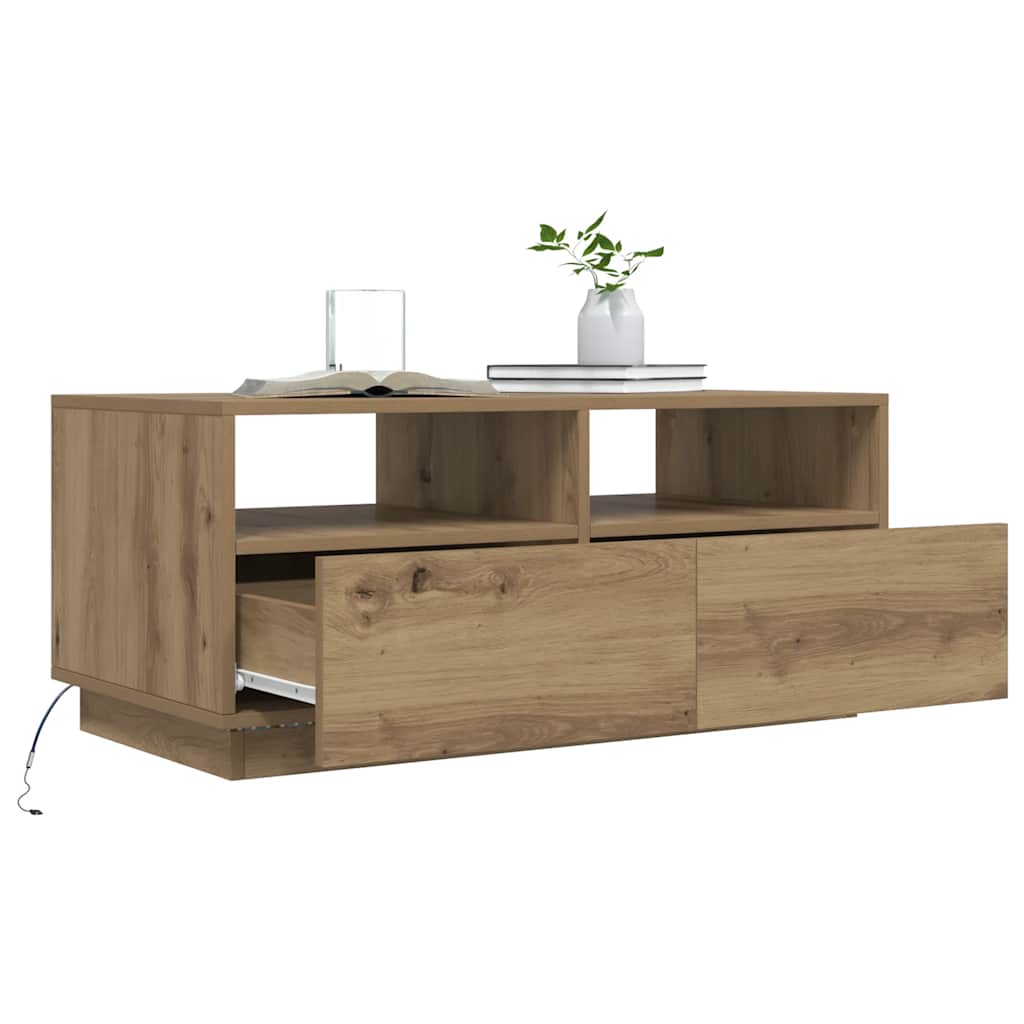 Stolić za kavu s LED svjetlima boja hrasta artisan 90x49x40 cm