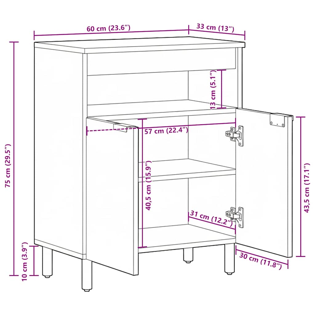 Komoda crna 60 x 33 x 75 cm konstruirano drvo