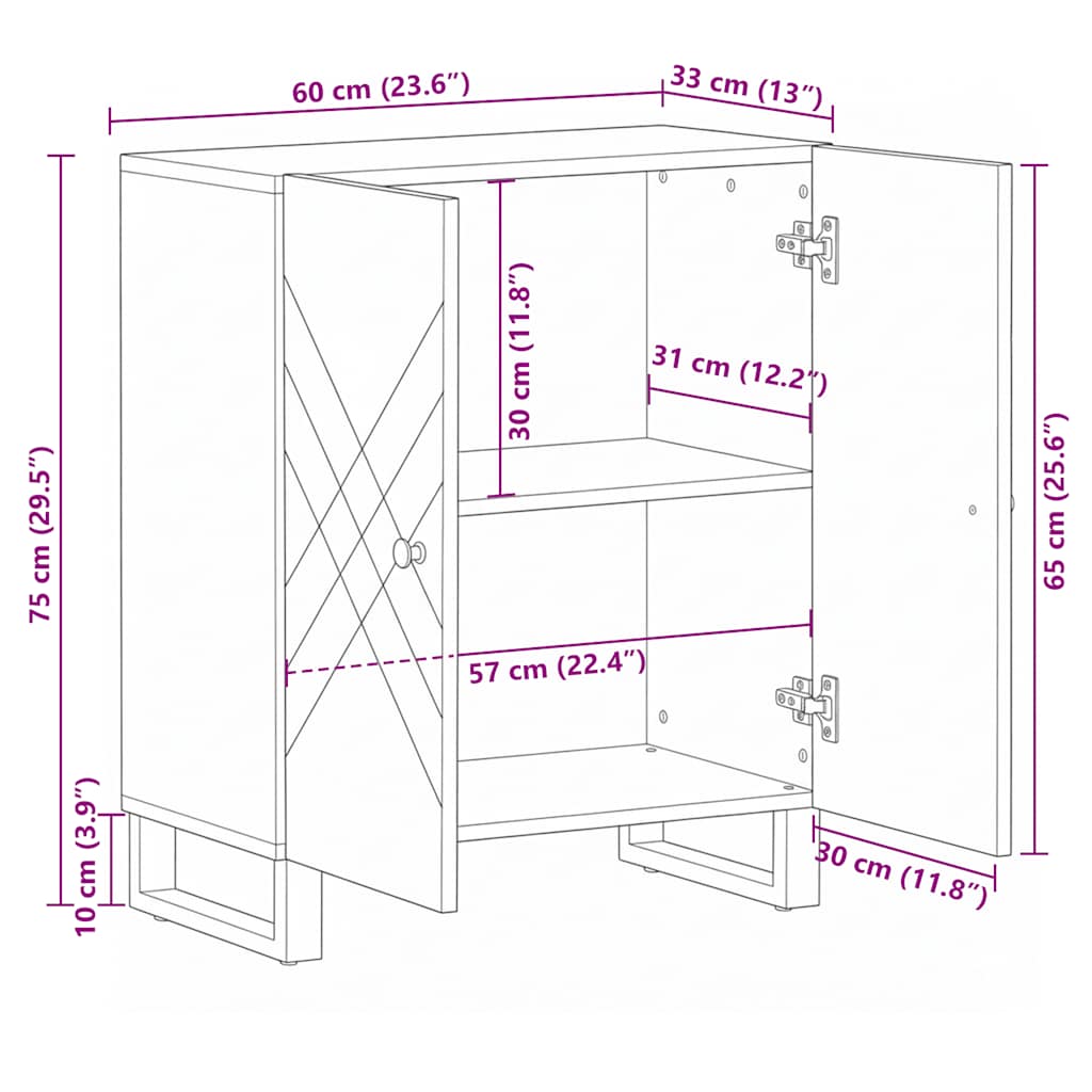Komoda crna 60x33x75 cm Puno drvo Mango