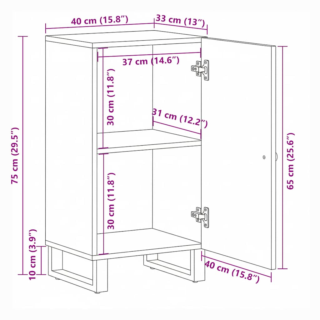 Komoda crna 40x33x75 cm Puno drvo Mango