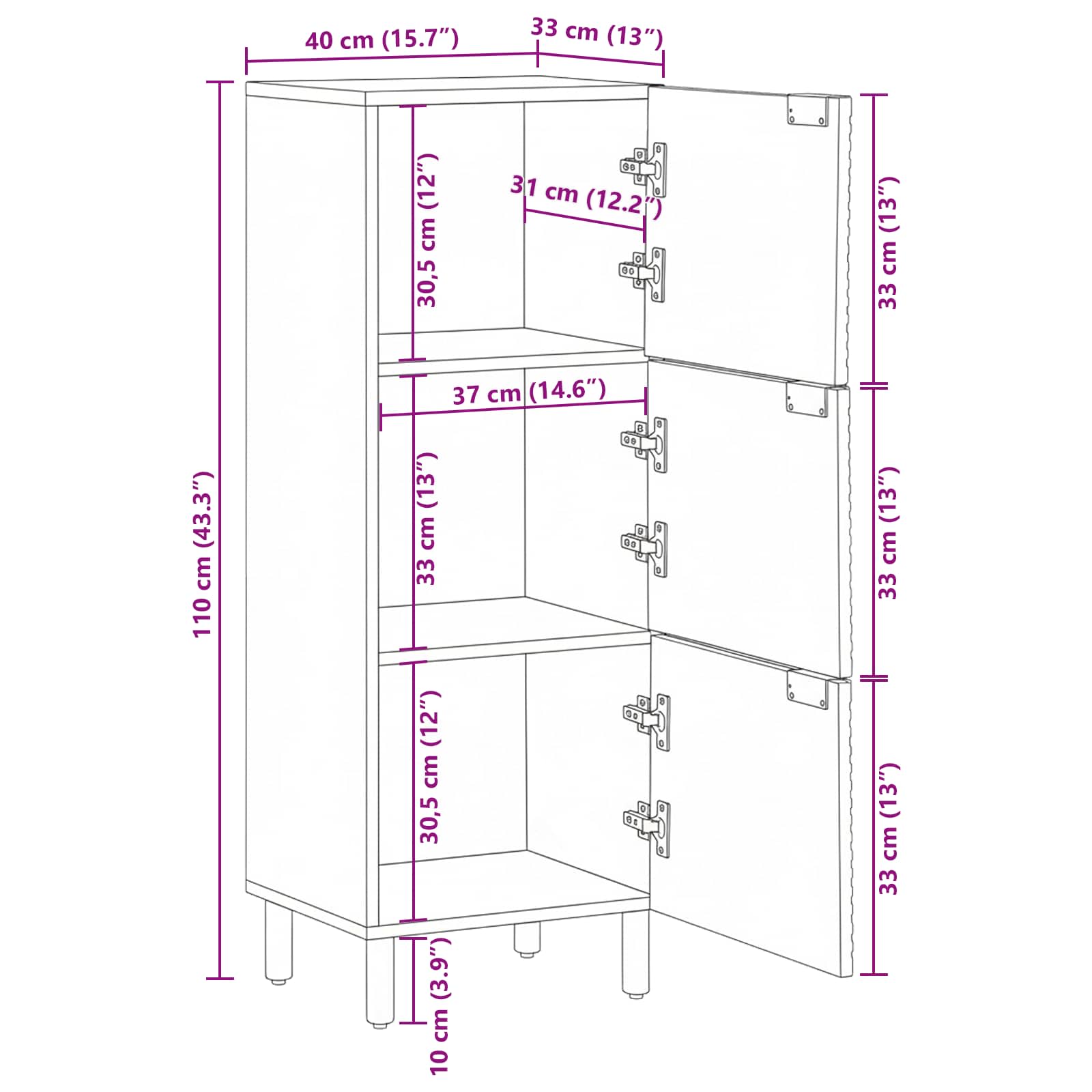 Highboard s policom Smeđa 40 x 33 x 110 cm Čvrsto drvo manga
