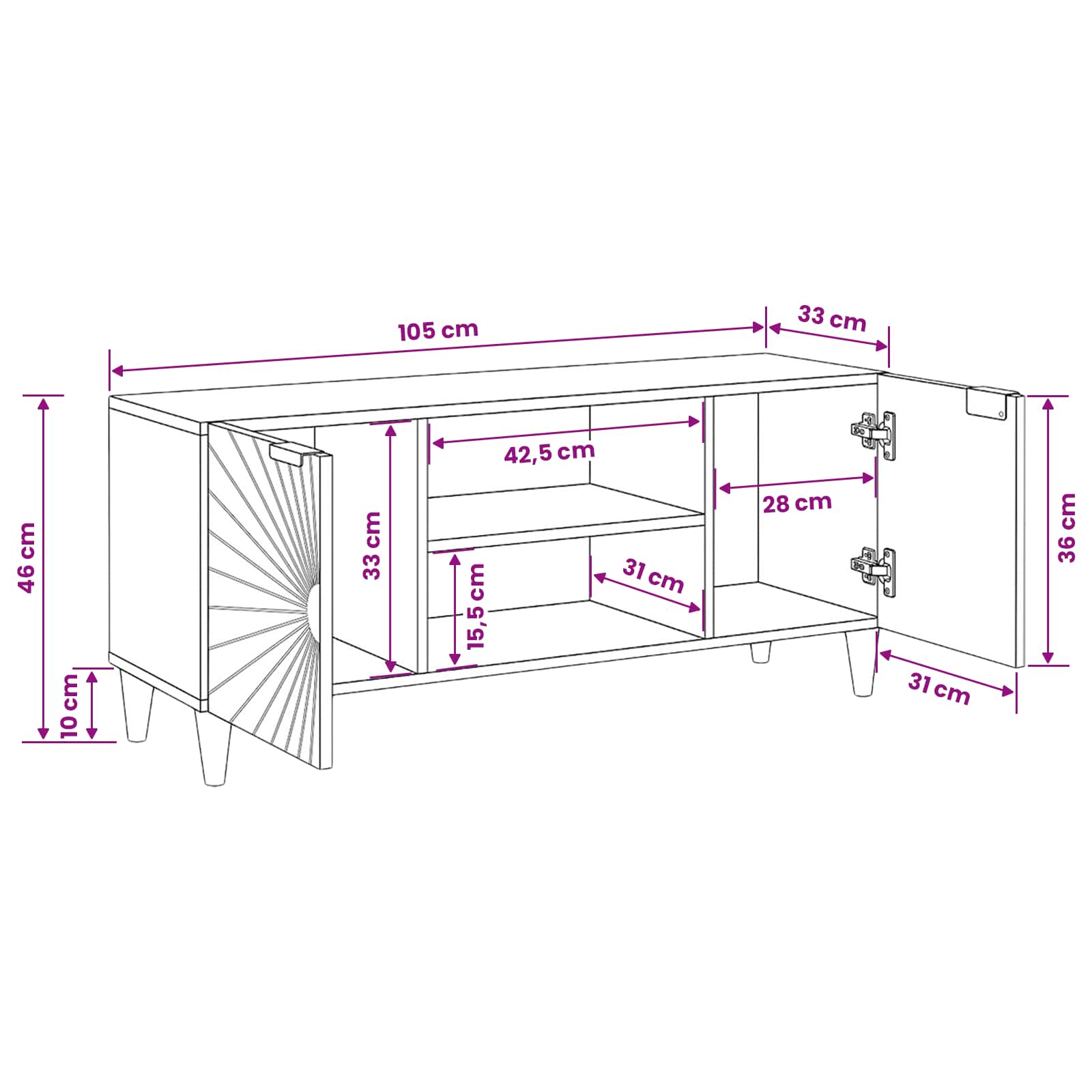 TV ormar Crna i zlatna 105 x 33 x 46 cm Konstruirano drvo