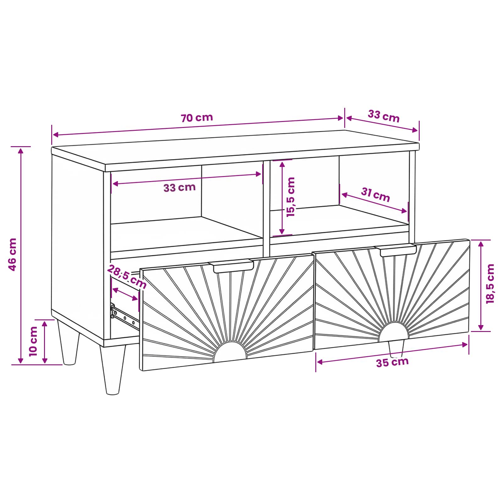 TV ormar Crna i zlatna 70 x 33 x 46 cm Konstruirano drvo