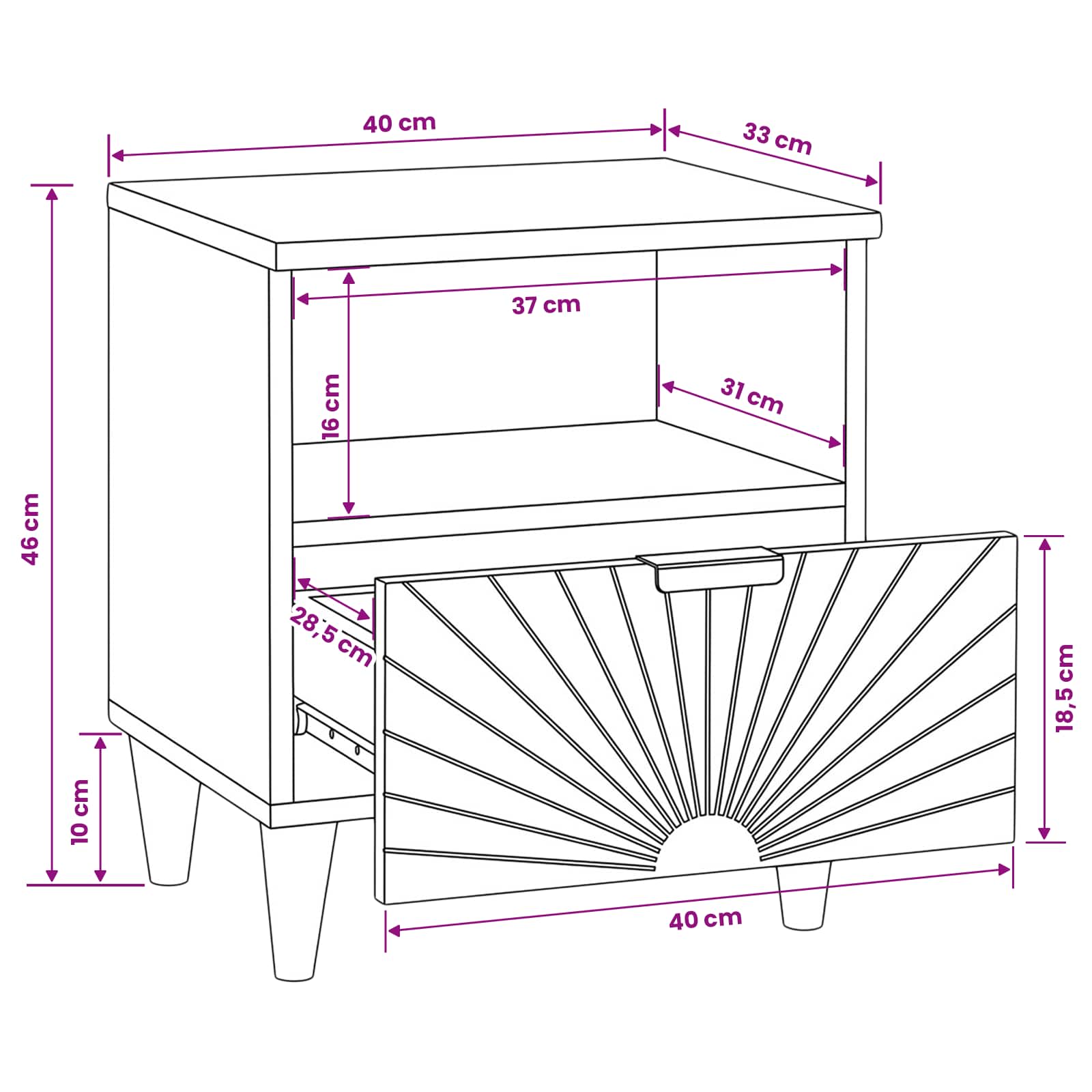 Noćni ormar 2 pcs Crna i zlatna 40 x 33 x 46 cm