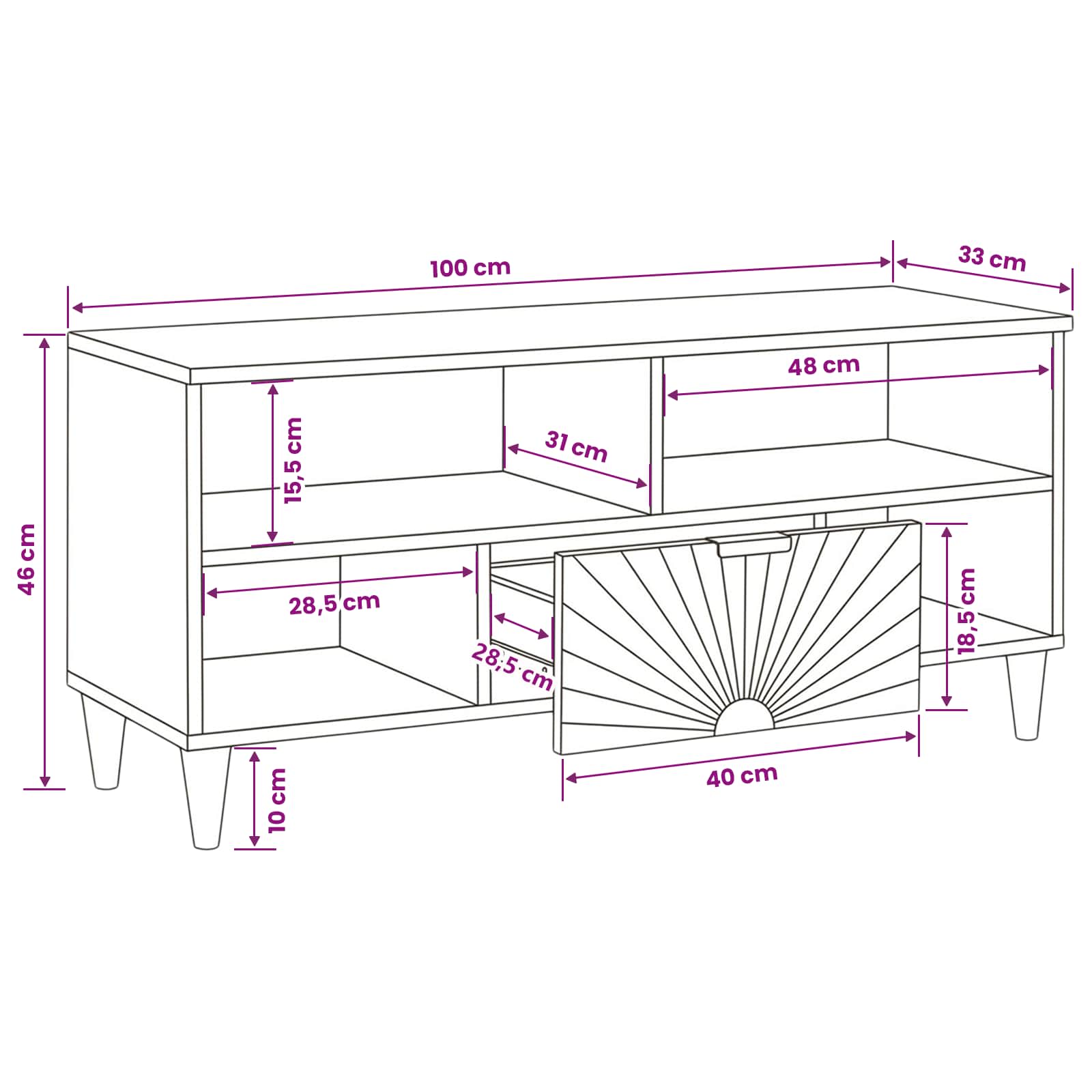 TV ormar Crna i zlatna 100 x 33 x 46 cm Konstruirano drvo