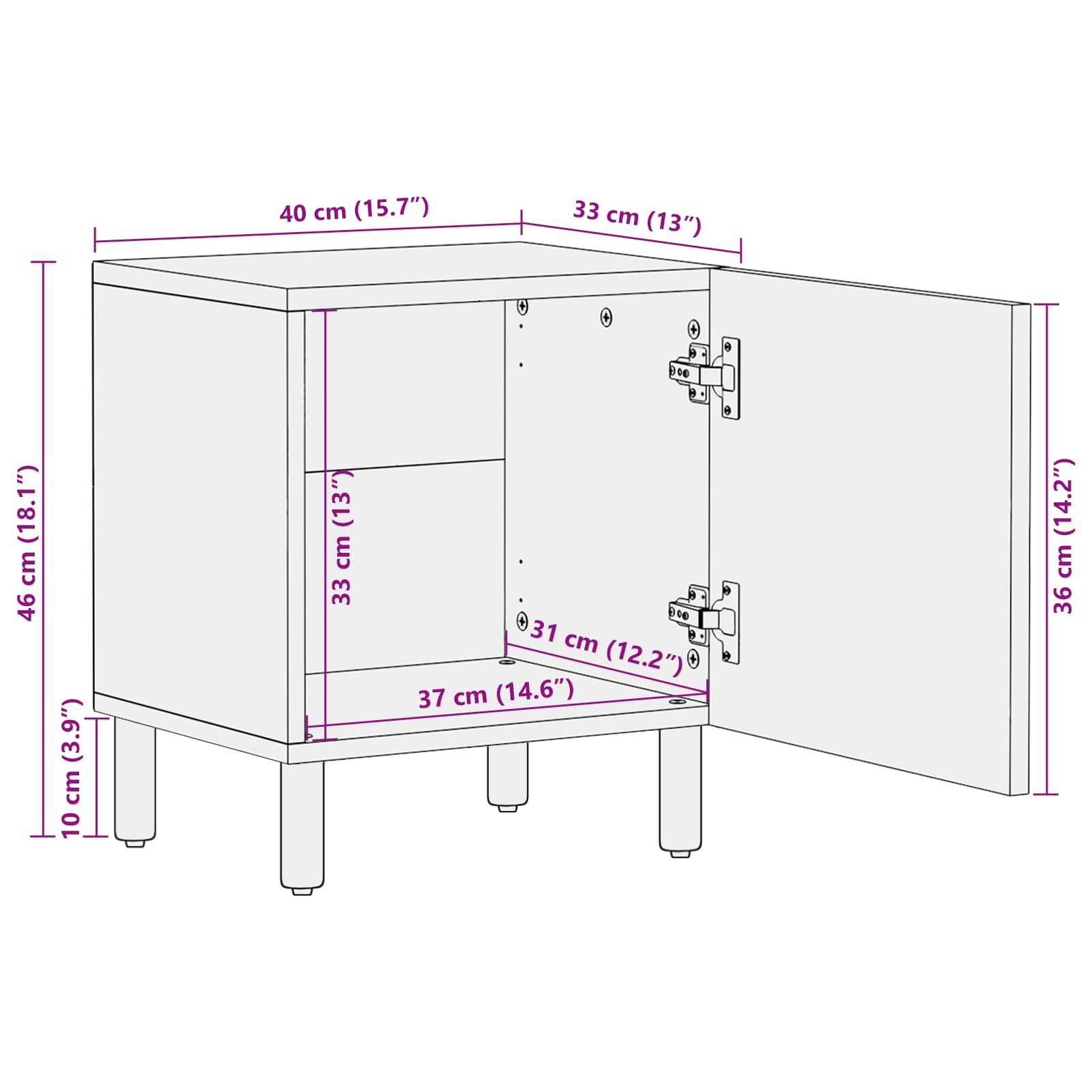 Noćni ormar 2 pcs Bijelo 40 x 33 x 46 cm Čvrsto drvo manga