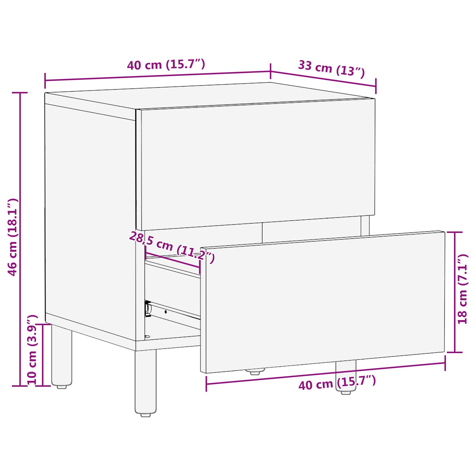 Noćni ormar 2 pcs Bijelo 40 x 33 x 46 cm Čvrsto drvo manga