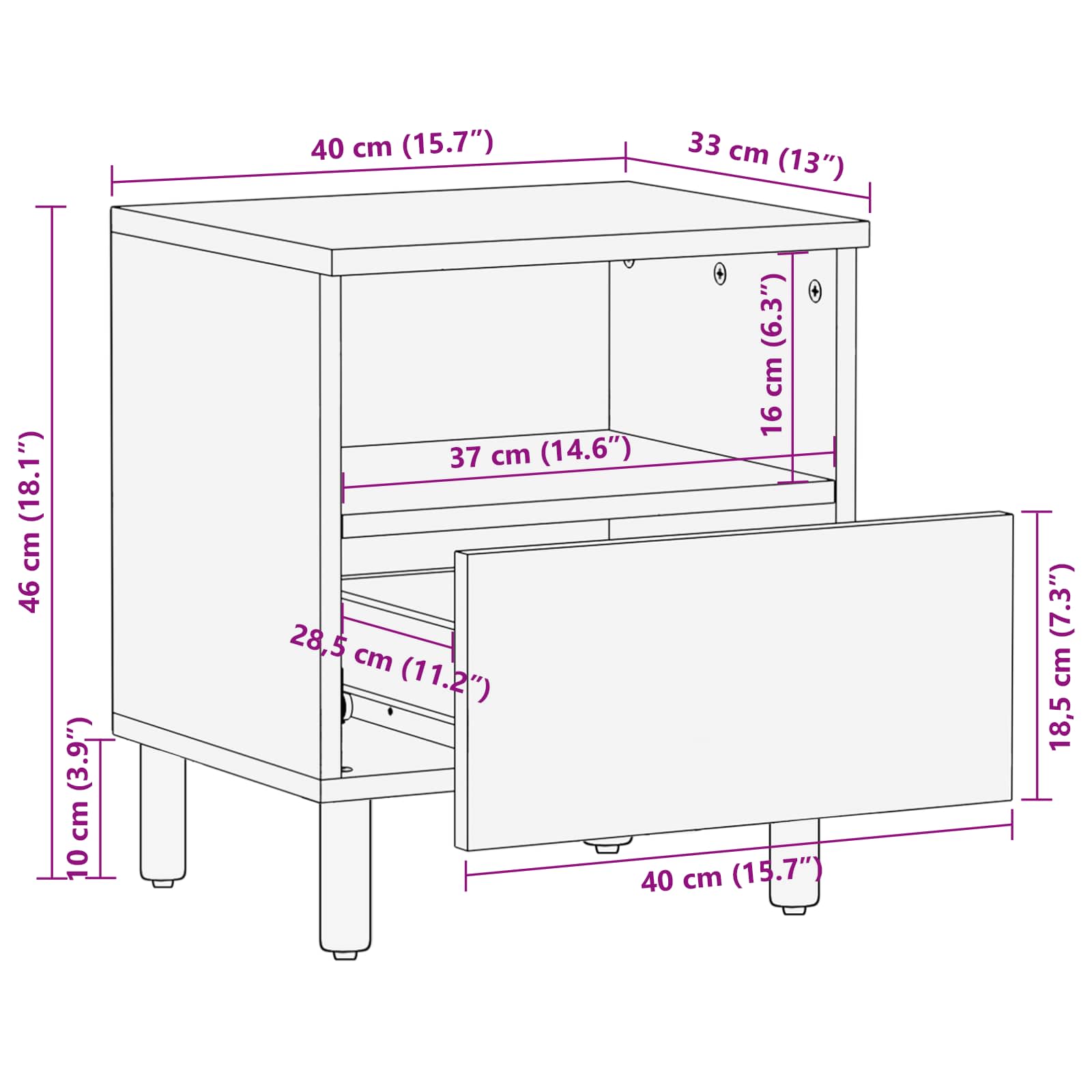 Noćni ormar 2 pcs Bijelo 40 x 33 x 46 cm Čvrsto drvo manga