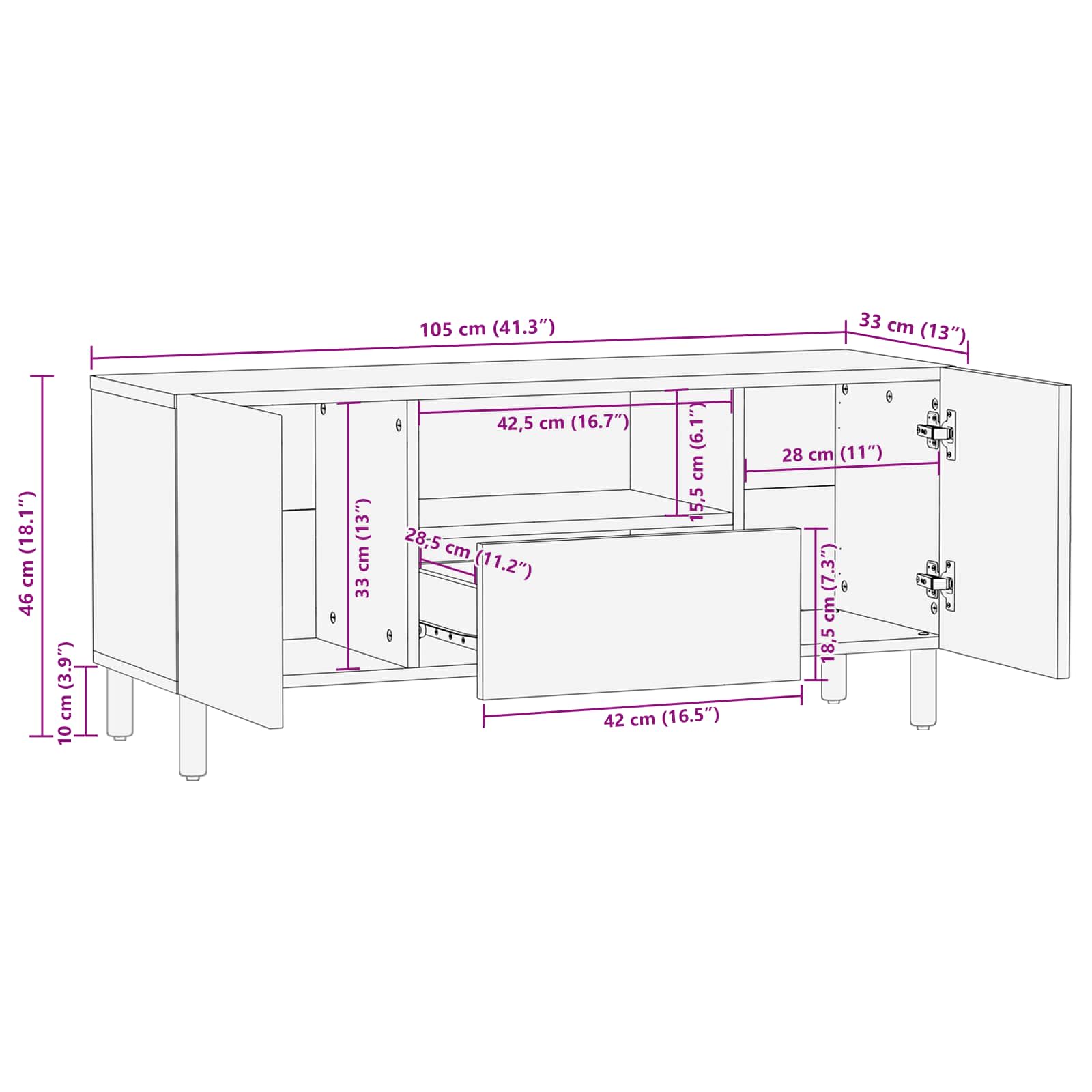 TV ormar Finš acacije smeđa 105 x 33 x 46 cm Čvrsto drvo manga