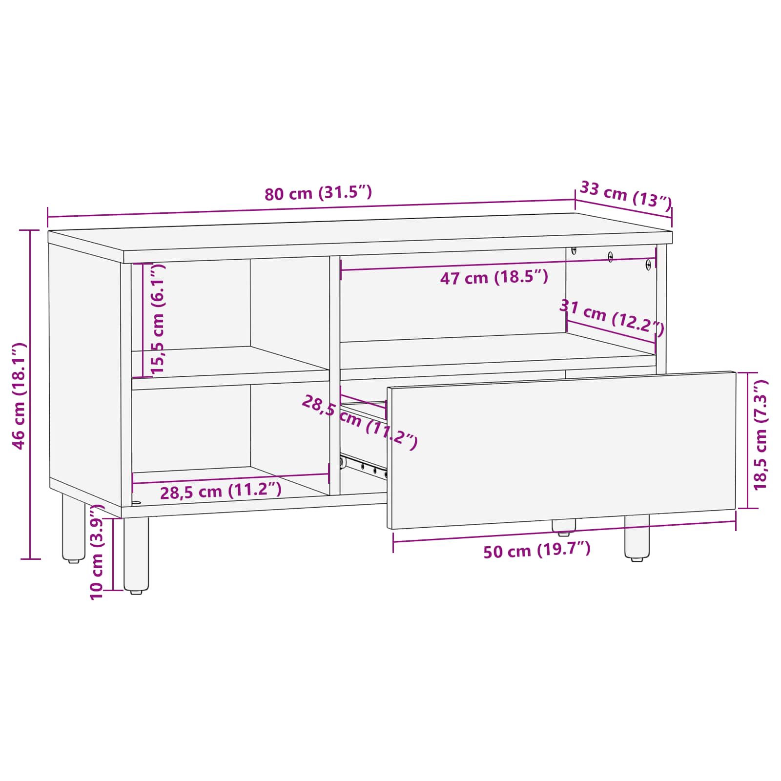 TV ormar Finš acacije smeđa 80 x 33 x 46 cm Čvrsto drvo manga