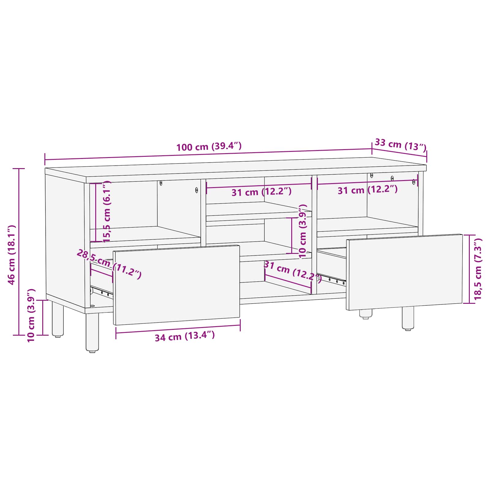 TV ormar Finš acacije smeđa 100 x 33 x 46 cm Čvrsto drvo manga
