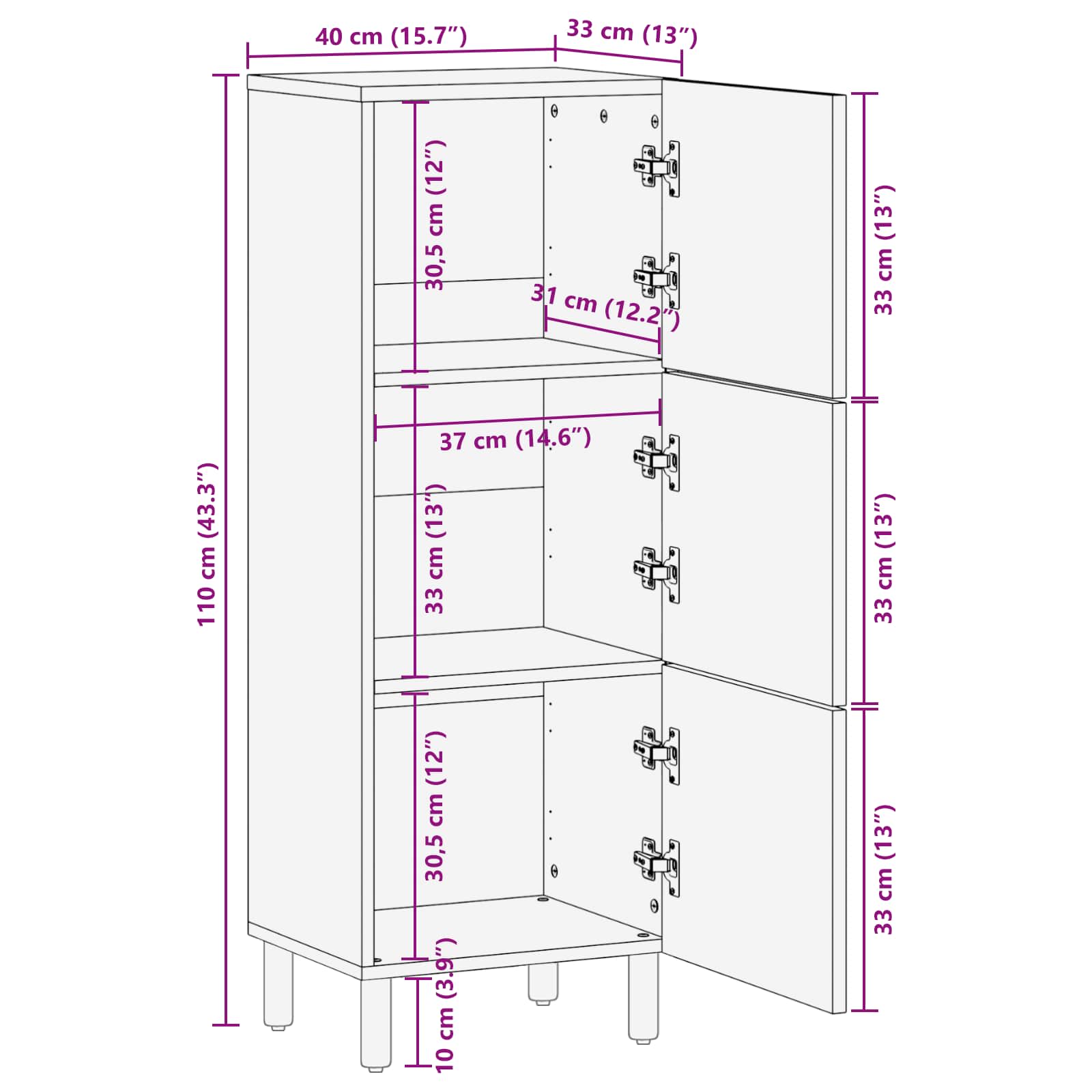 Highboard Finš acacije smeđa 40 x 33 x 110 cm Čvrsto drvo manga