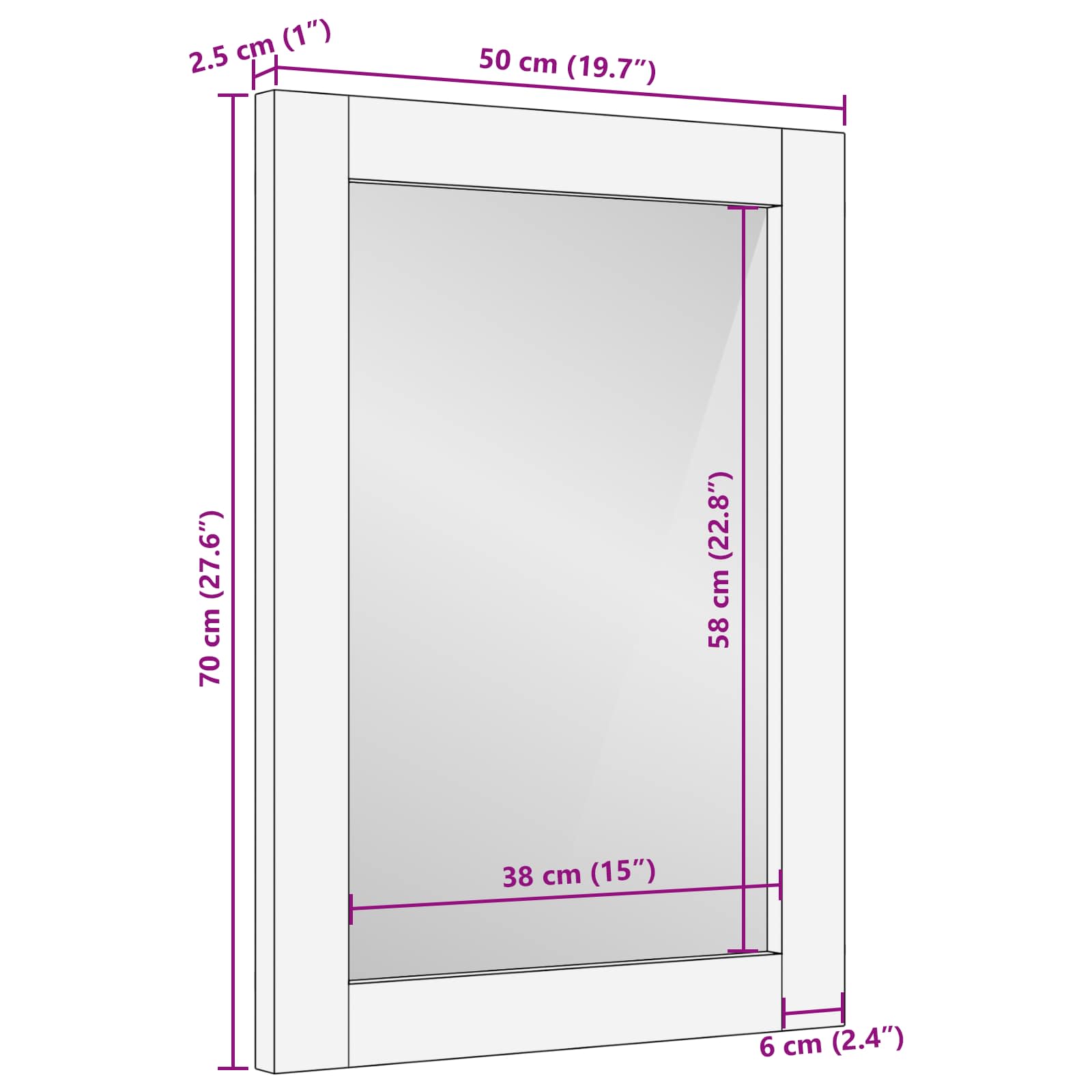 Zrcalo za kupaonicu Finš acacije smeđa 50 x 70 x 2,5 cm