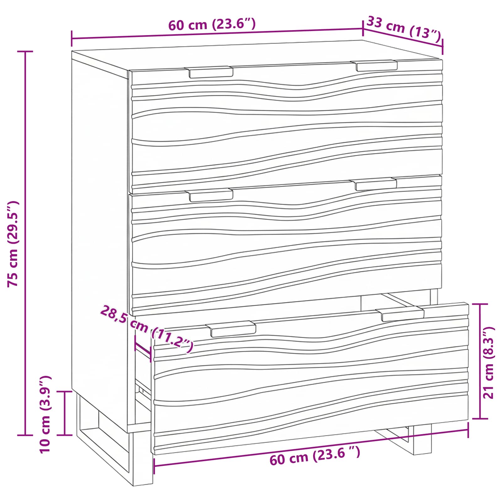 Kreveta s ladicama Bijelo 60 x 33.5 x 75 cm masivno drvo manga
