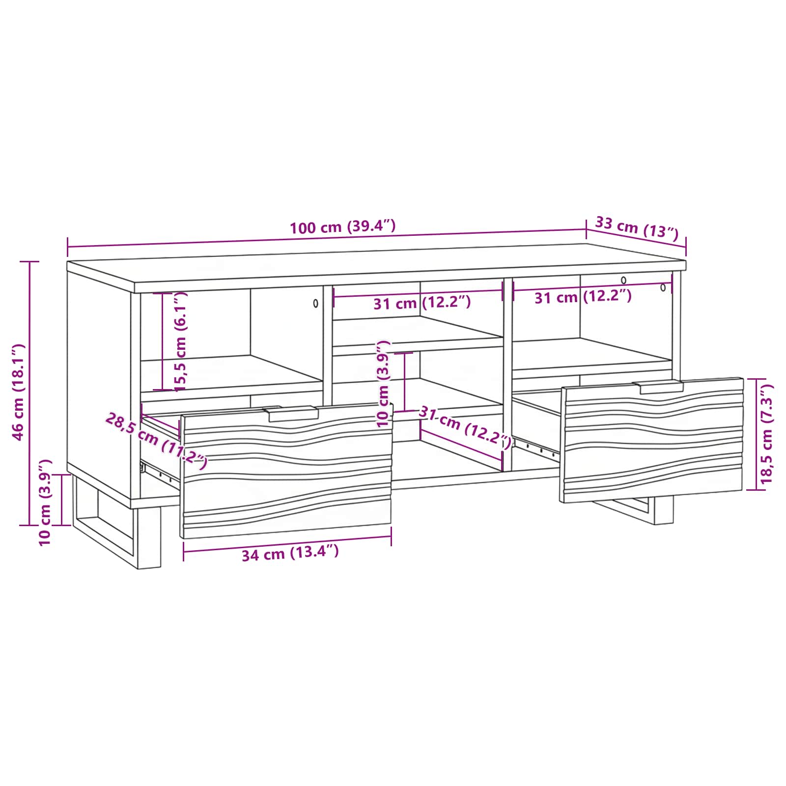 TV Jedinice Bijelo 100 x 33 x 46 cm Konstruirano drvo