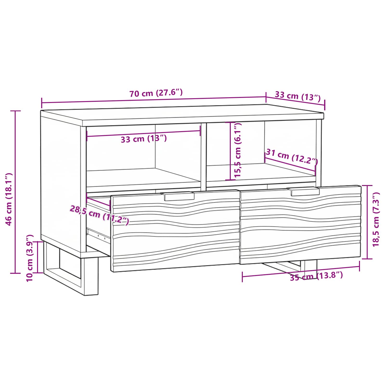 TV Jedinice s ladicama Orah 70 x 33 x 46 cm Konstruirano drvo