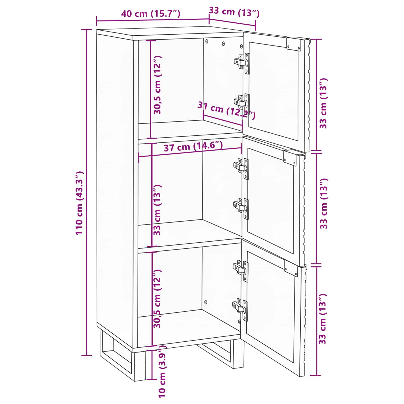 Highboard Smeđa 40 x 33 x 110 cm masivno drvo manga