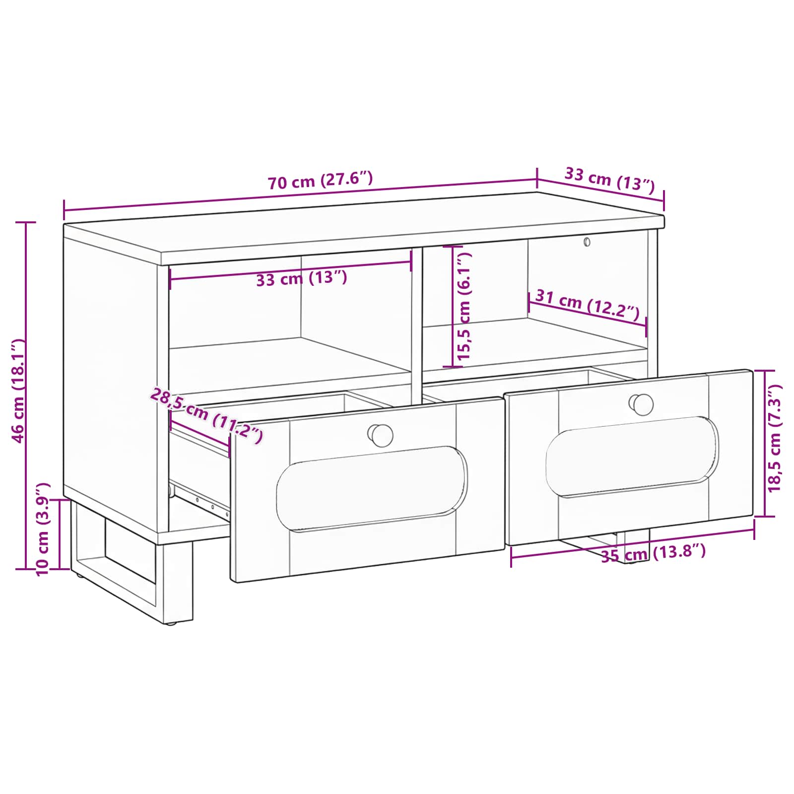TV ormar s ladicama Smeđa 70 x 33 x 46 cm Čvrsto drvo manga