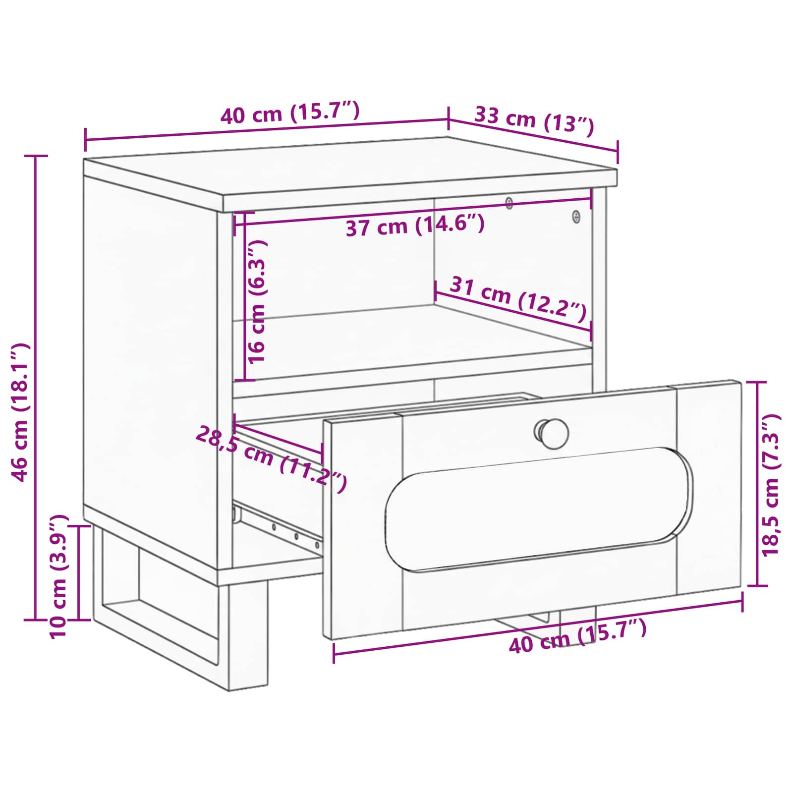 Noćni ormar 2 pcs Prirodna 40 x 33 x 46 cm Čvrsto drvo manga