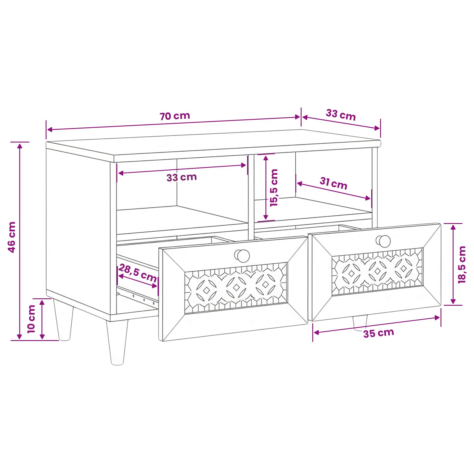TV Jedinice s ladicama Bijelo 70 x 33 x 46 cm Konstruirano drvo