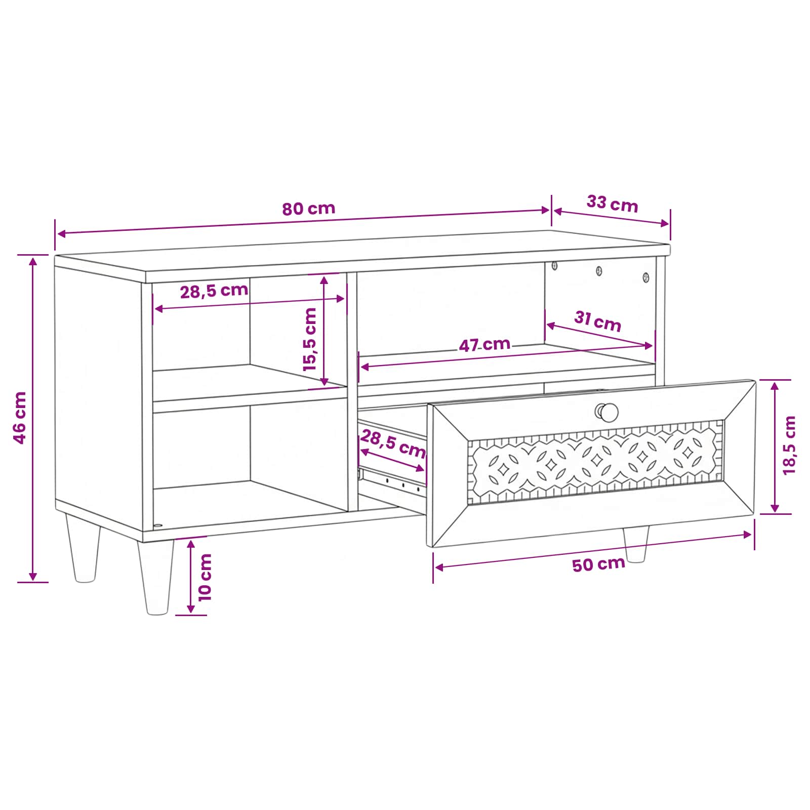 TV Jedinice s ladicama Bijelo 80 x 33 x 46 cm Konstruirano drvo