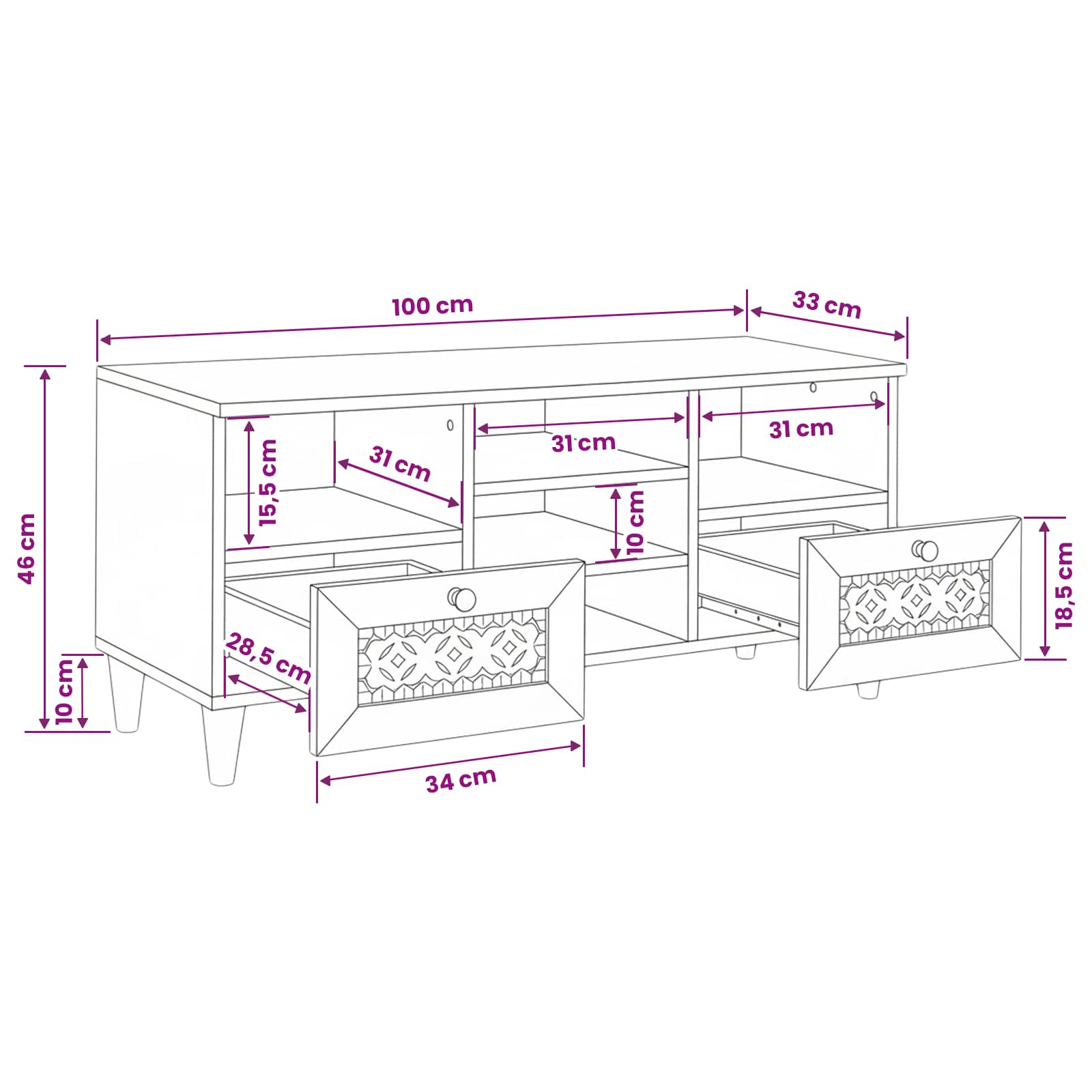 TV Jedinice s policom Bijelo 100 x 33 x 46 cm Konstruirano drvo