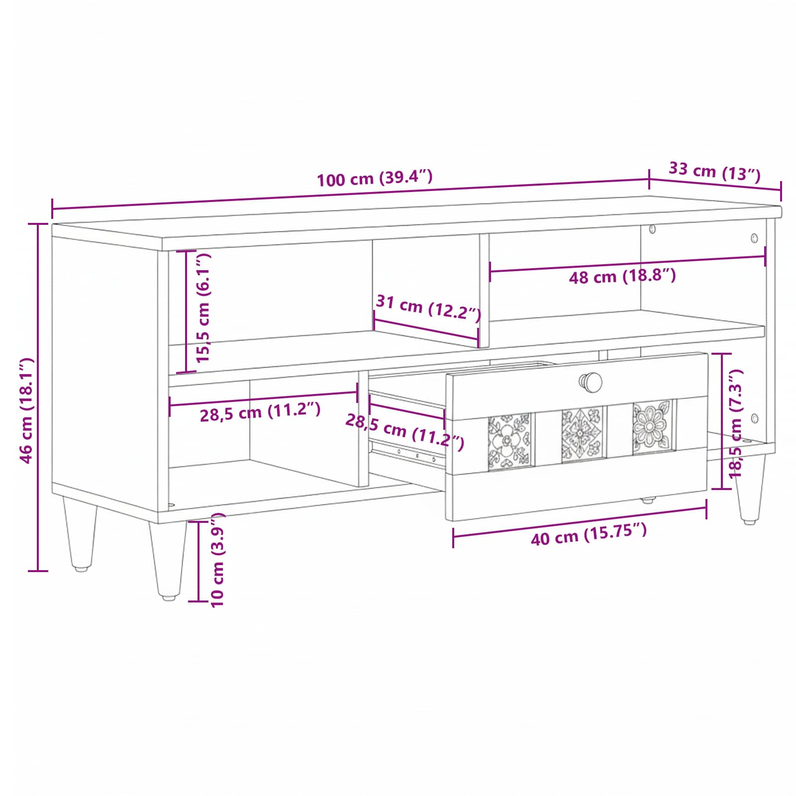 TV ormar s ladicama Orah 100 x 33 x 46 cm Čvrsto drvo manga