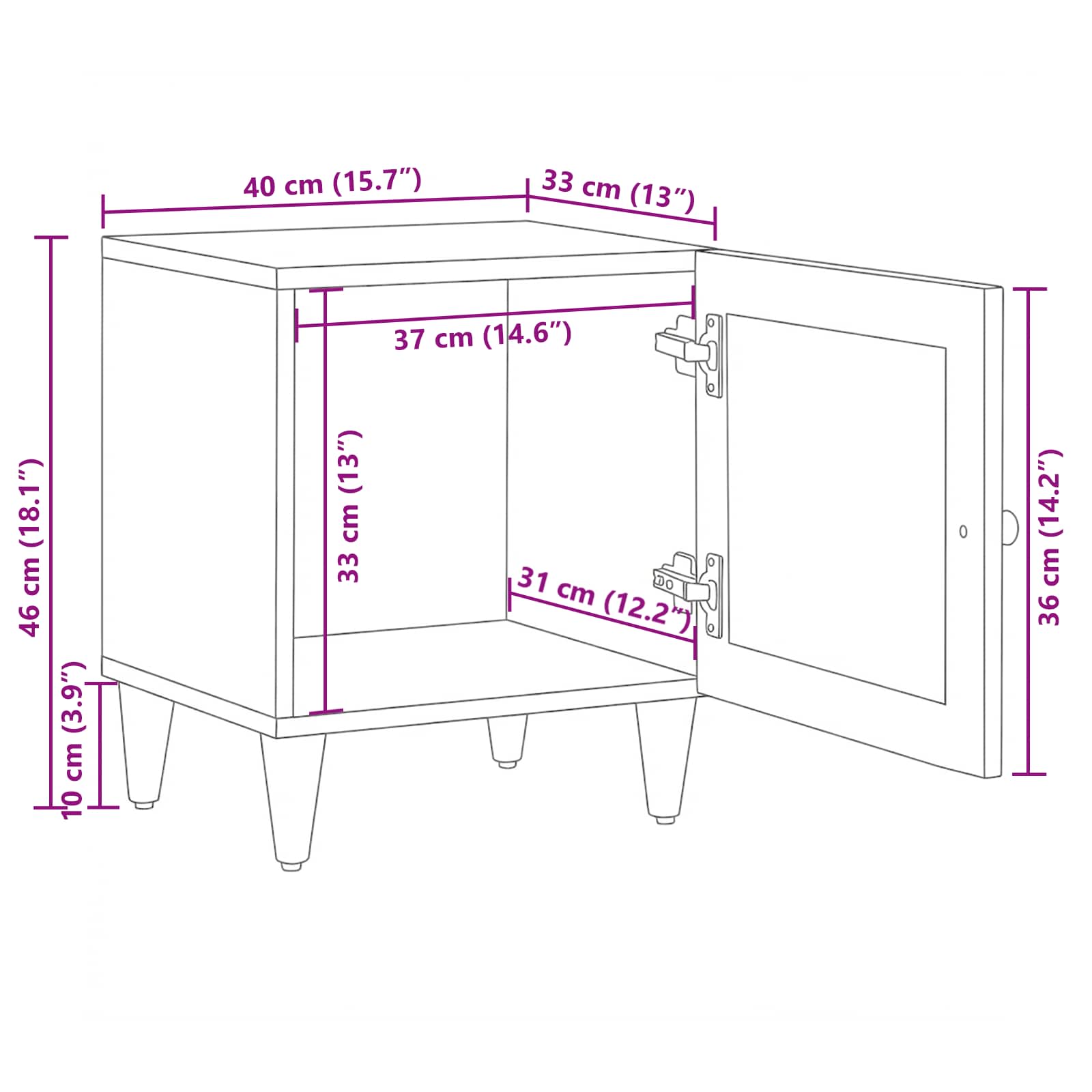 Noćni ormar Prirodna 40 x 33,5 x 46 cm Čvrsto drvo manga