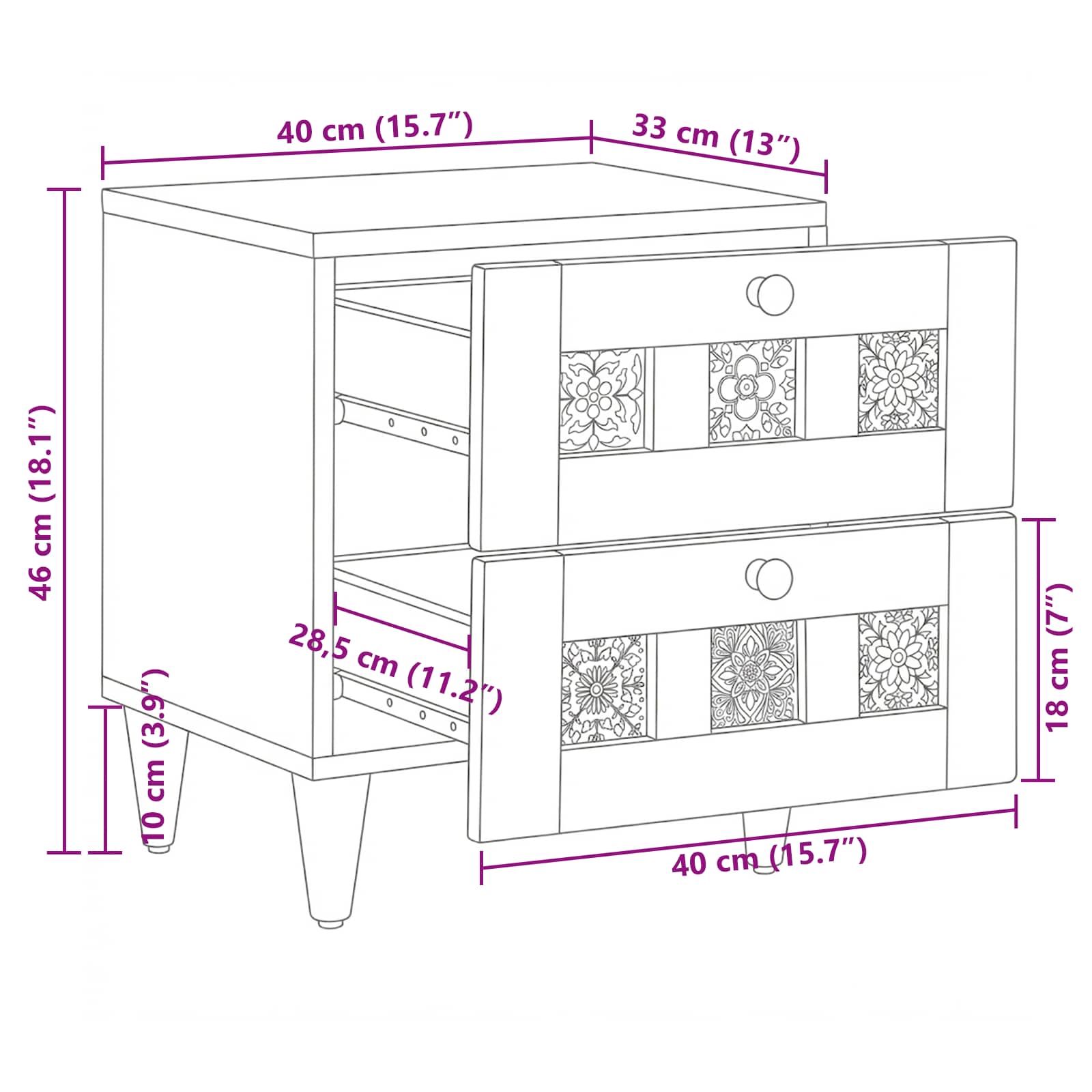 Noćni ormar 2 pcs Prirodna 40 x 33 x 46 cm Čvrsto drvo manga
