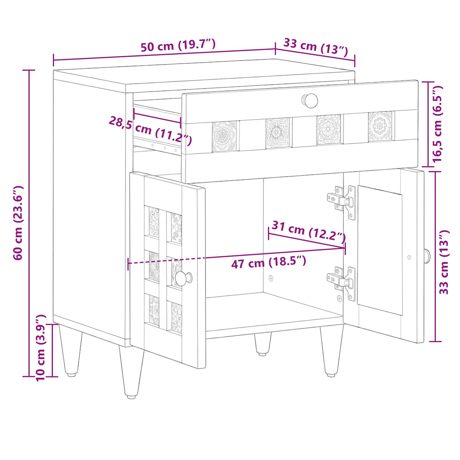 Noćni ormar Prirodna 50 x 33 x 60 cm Čvrsto drvo manga