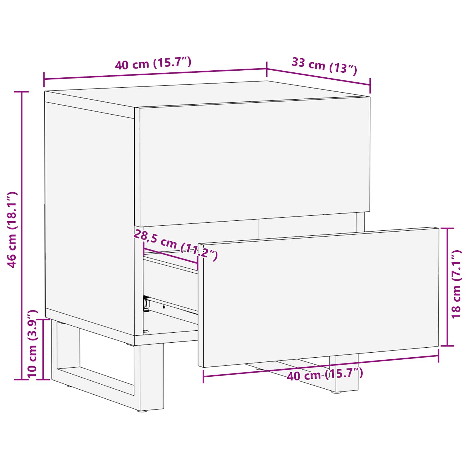Noćni ormar 2 pcs Smeđa 40 x 33 x 46 cm Čvrsto drvo manga