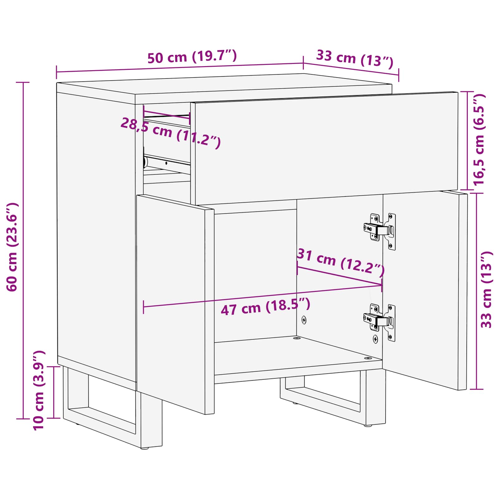 Ormar za krevet Smeđa 50 x 33 x 60 cm Čvrsto drvo manga