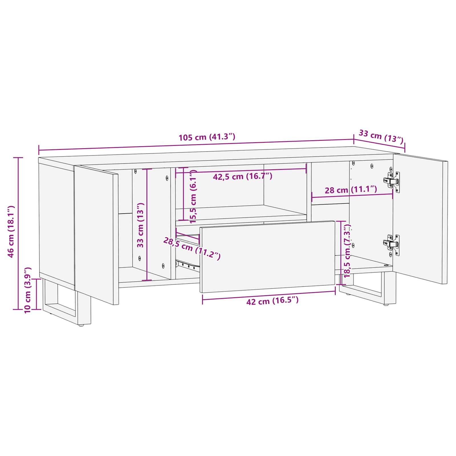 TV ormar s policom Smeđa 105 x 33 x 46 cm Čvrsto drvo manga