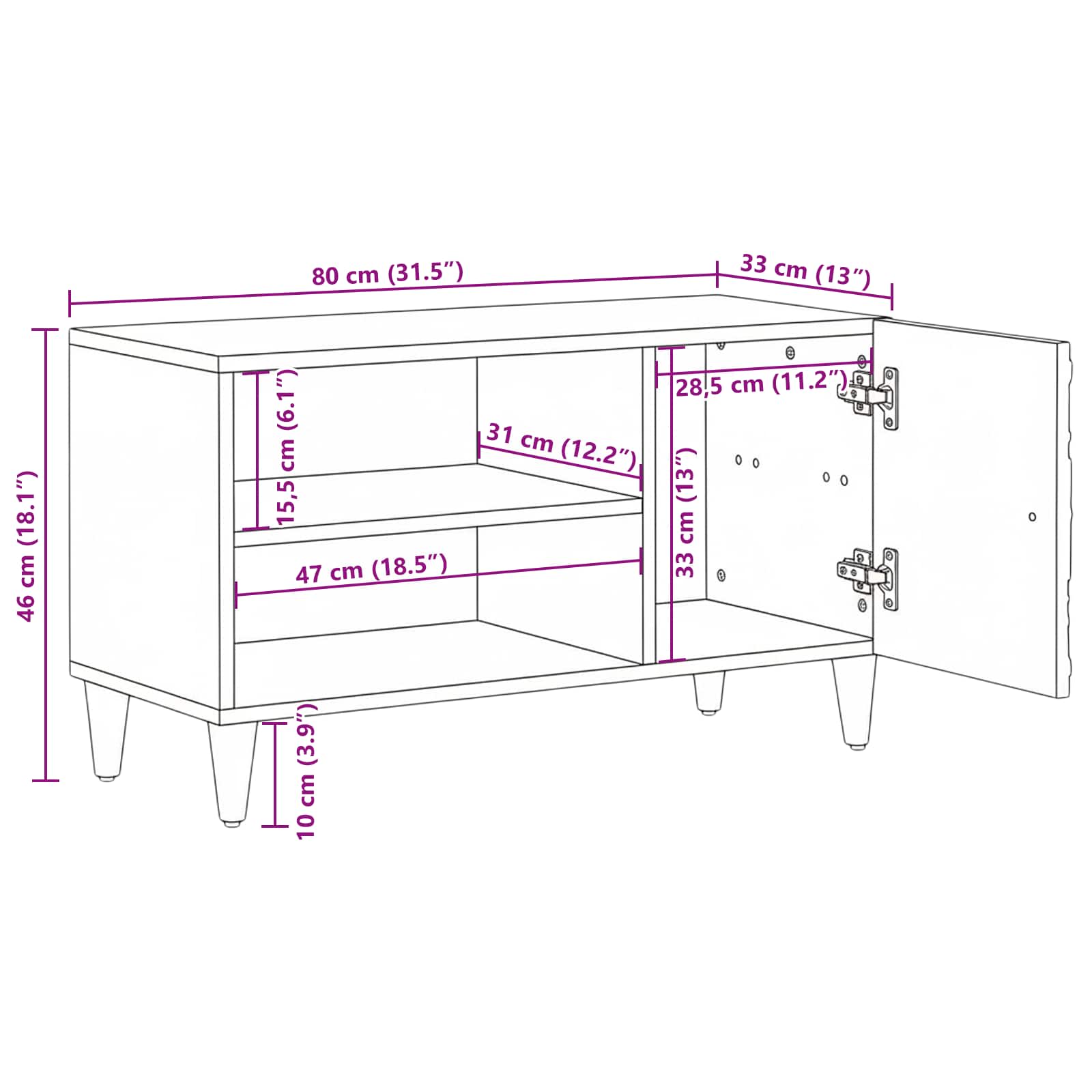 TV ormar s policom Smeđa 80 x 31,5 x 46 cm Čvrsto drvo manga