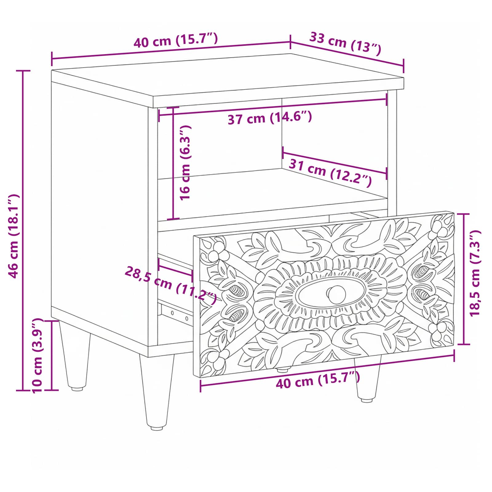 Ormar za krevet 2 pcs Bijelo 40 x 33 x 46 cm Čvrsto drvo manga