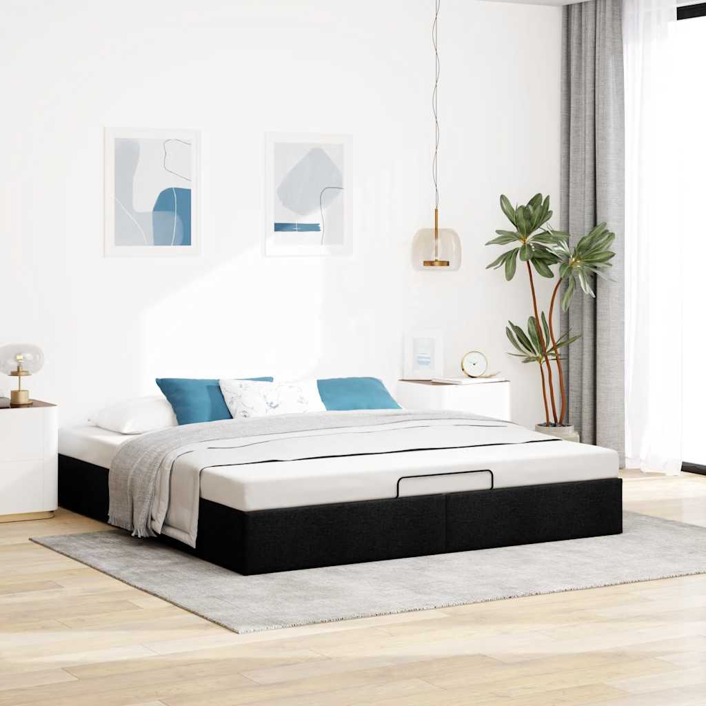 Otomanski okvir kreveta bez madraca crni 160x200 cm od tkanine