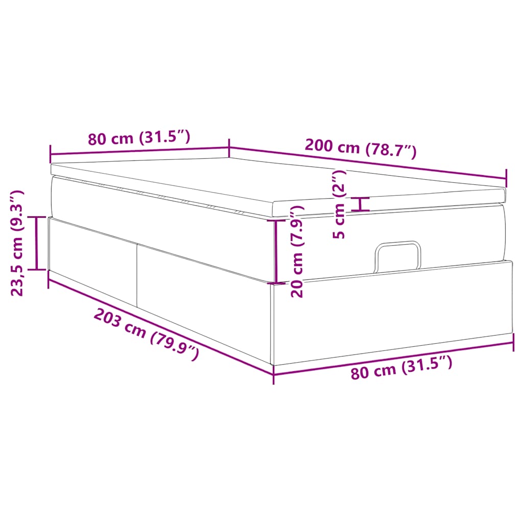 Otomanski okvir kreveta s madraca svijetlosivi 80x200cm tkanine