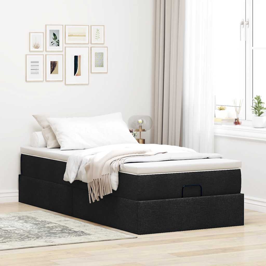 Otomanski okvir kreveta s madraca crni 90x190cm od tkanine